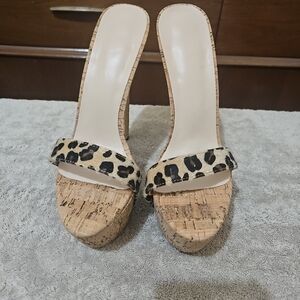 Leopard Print Cork Platform Sandals
